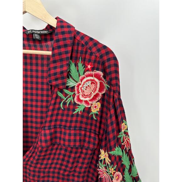 Zara Cardigan Women SMALL Red Navy Blue Plaid Button Front Maxi Dress Duster - Picture 5 of 13